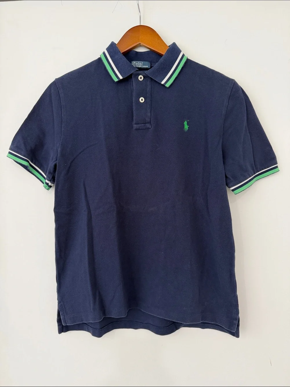 CLASSIC Ralph Lauren Navy Polo with Green and White Trim